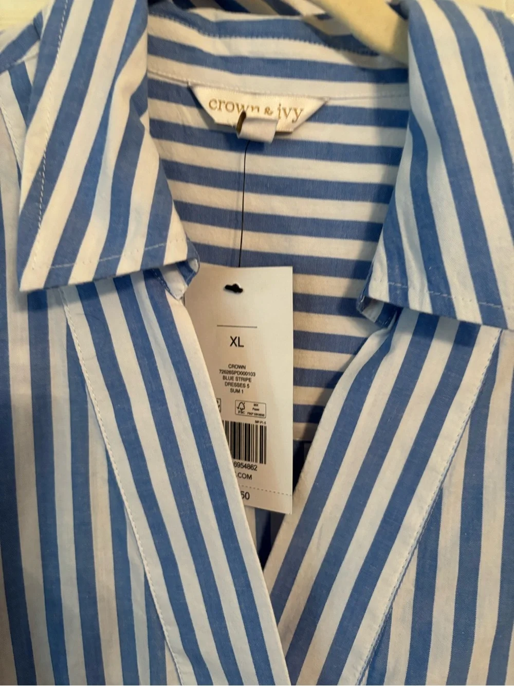 Crown Blue and White Striped Midi Shirt Dress